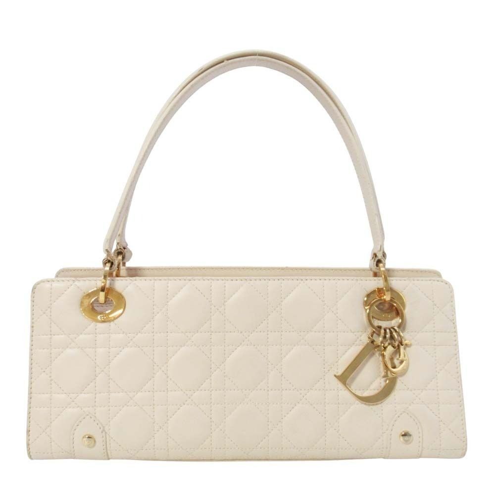 Dior Horizontal Lady Handbag Logo Charm Cannage Bag Beige