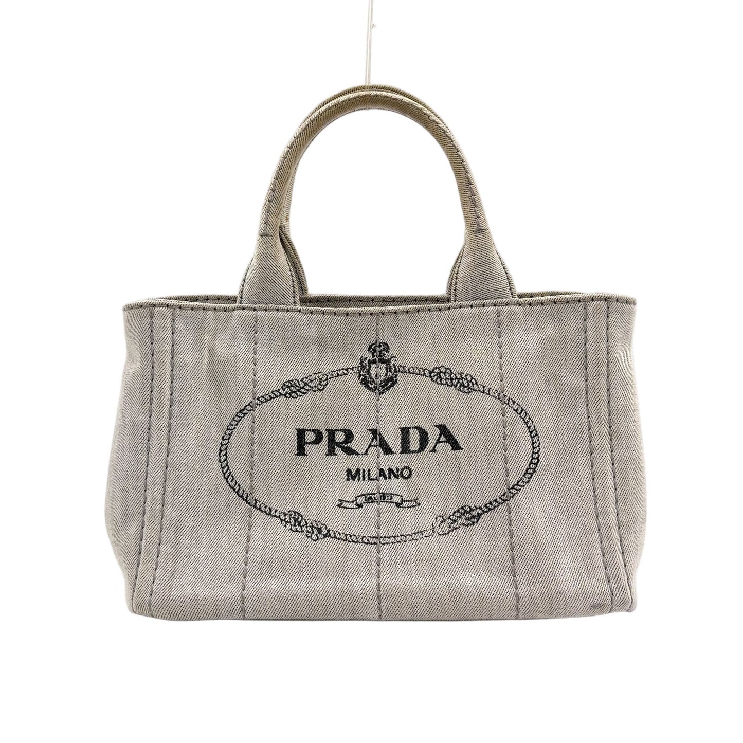 Prada Canapa Denim Light Gray Tote Gold