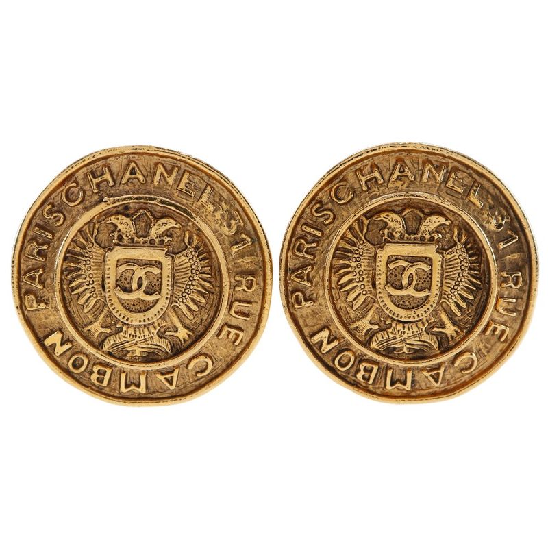 Chanel COCO MARK 31 RUE Cambon Vintage Gold Plated Ladies 26.0g Earrings