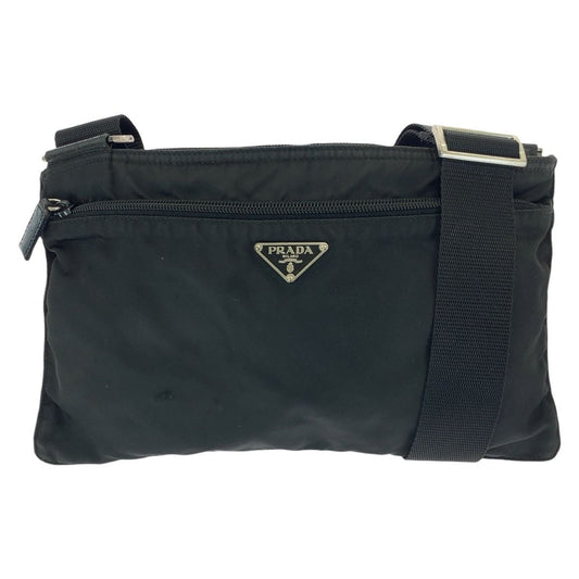 Prada Tessuto Black Silver Nylon Shoulder Bag