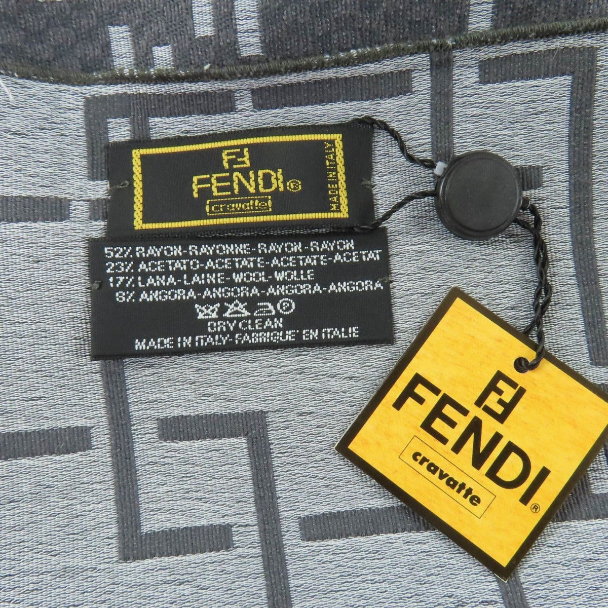 Fendi Wool Angora Blend FF Pattern with Fringe Shawl Scarf Gray — view 5