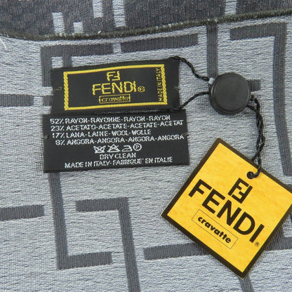 Fendi Wool Angora Blend FF Pattern with Fringe Shawl Scarf Gray — view 5