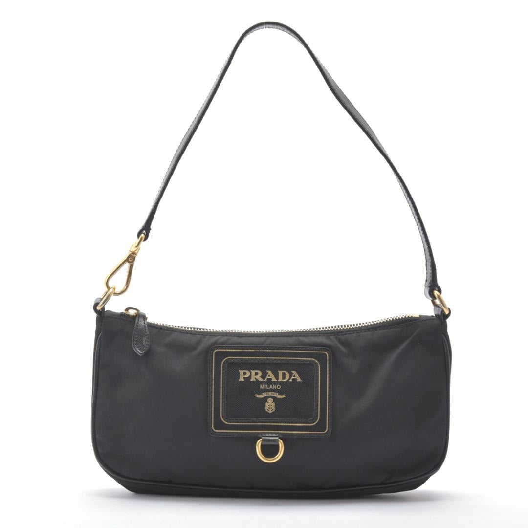 Prada Shoulder Bag Nylon Saffiano Leather Black Pouch
