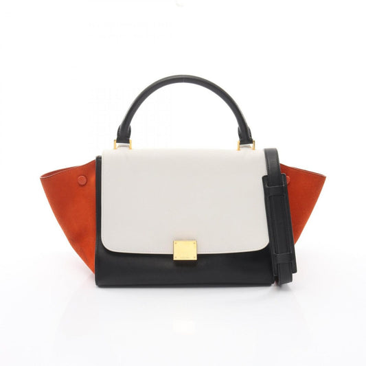 Celine Handbag Trapeze Small White Black Orange Leather Black.
