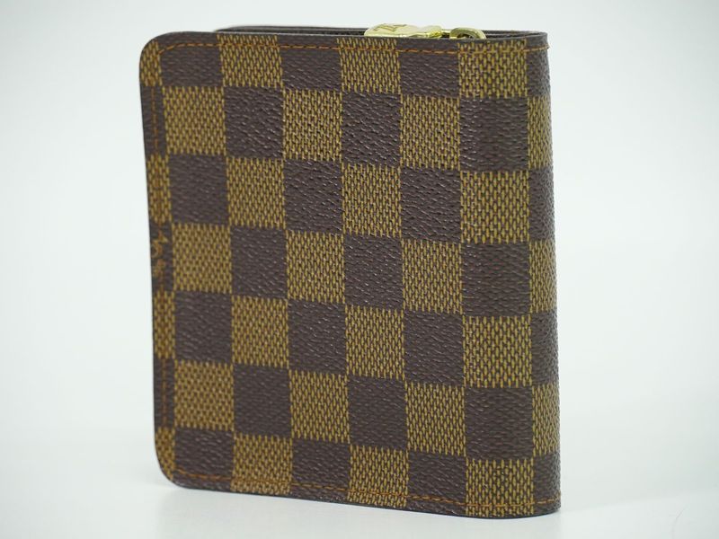 Authentic Louis Vuitton LV Compact Zip Damier Ebène Fold Wallet Brown N61668
