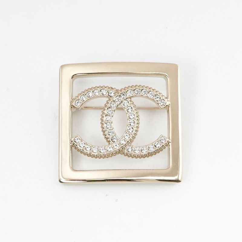 Chanel Brooch Corsage Gold Coco Mark Rhinestone Square