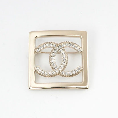 Chanel Brooch Corsage Gold Coco Mark Rhinestone Square