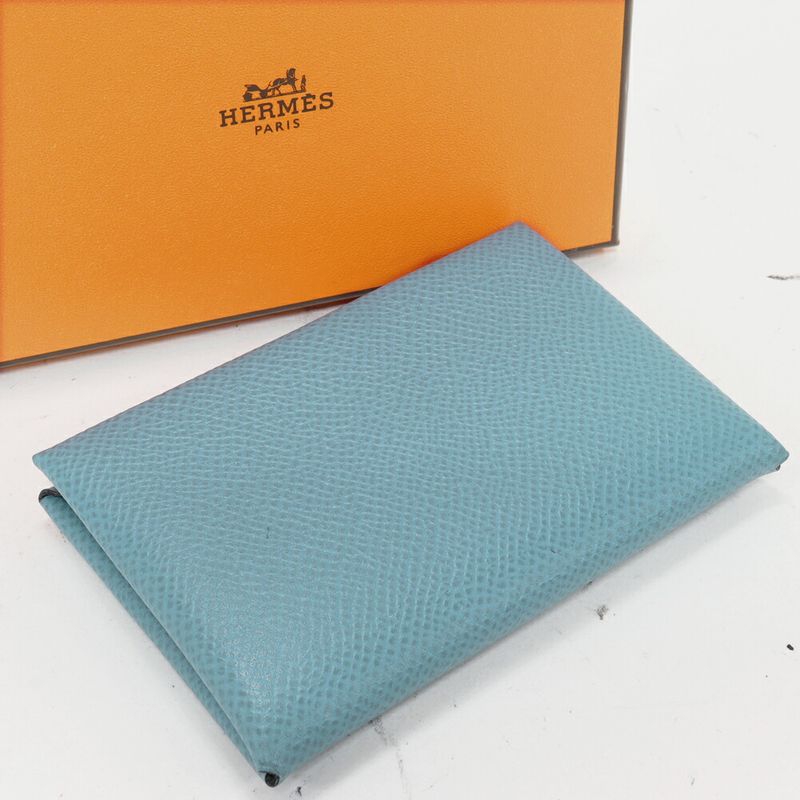 Hermes Bifold Card Case Business Card Holder Calvi Epson Blue Jean