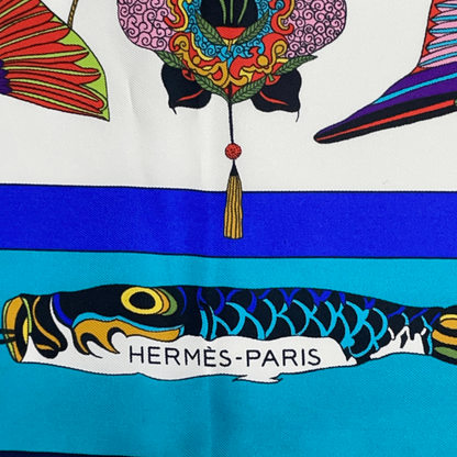 Hermes Carree 90 Soies Volantes Skyward Flying Silk Scarf 100% Silk Multicolor