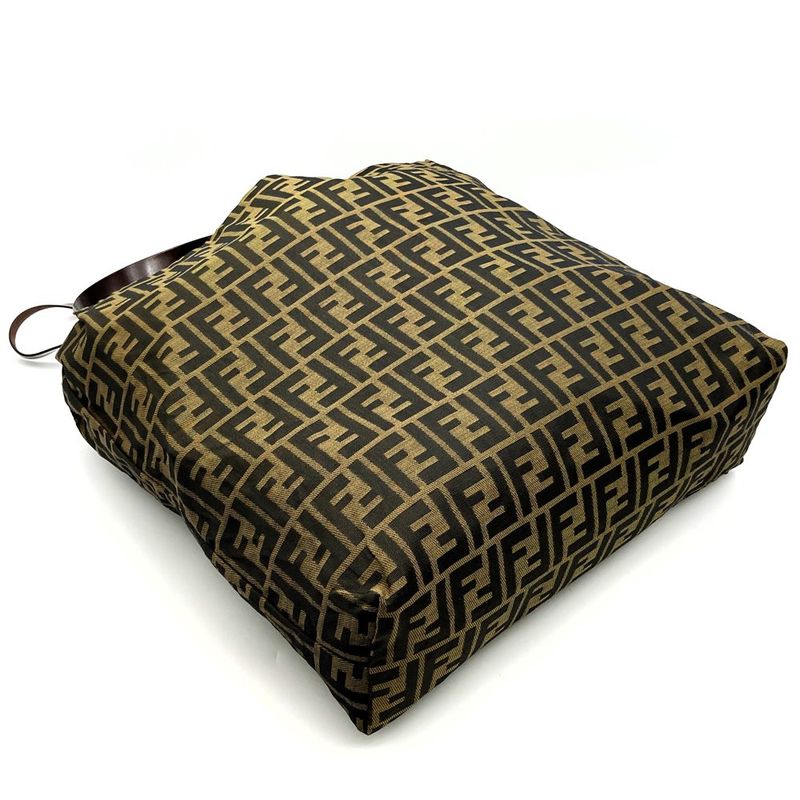 Fendi 71 15978 Tote Shopping Bag Zucca Nylon Canvas Vintage Leather Brown Khaki