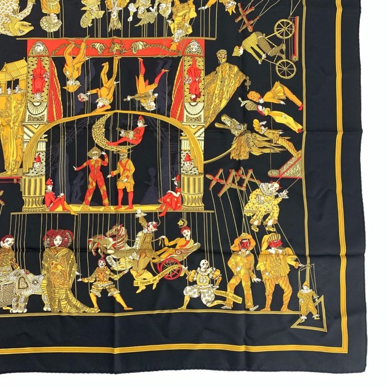 Hermes Scarf Carre 90 LE Temps Des Marionnettes Marionette Hours
