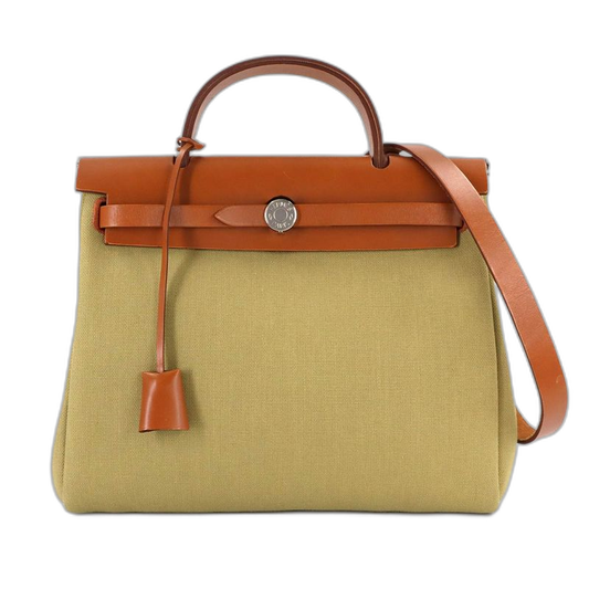 Hermes Herbag Zip Lutourne 31 PM 2-Way Hand Shoulder Bag Toile Military