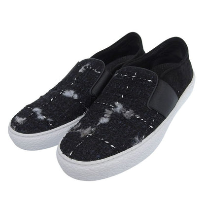 Chanel Coco Mark Suede Leather Use Tweed Switch Slip-on Shoes 38