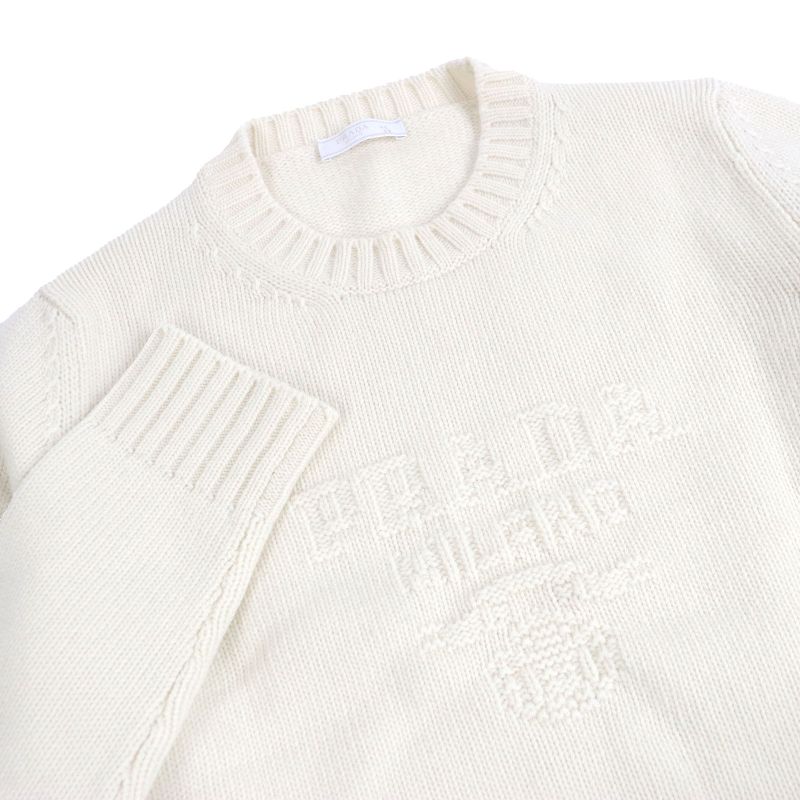 Prada 24AW Umb645 Virgin Wool Cashmere Logo Embossed Long Sleeve Knit Sweater