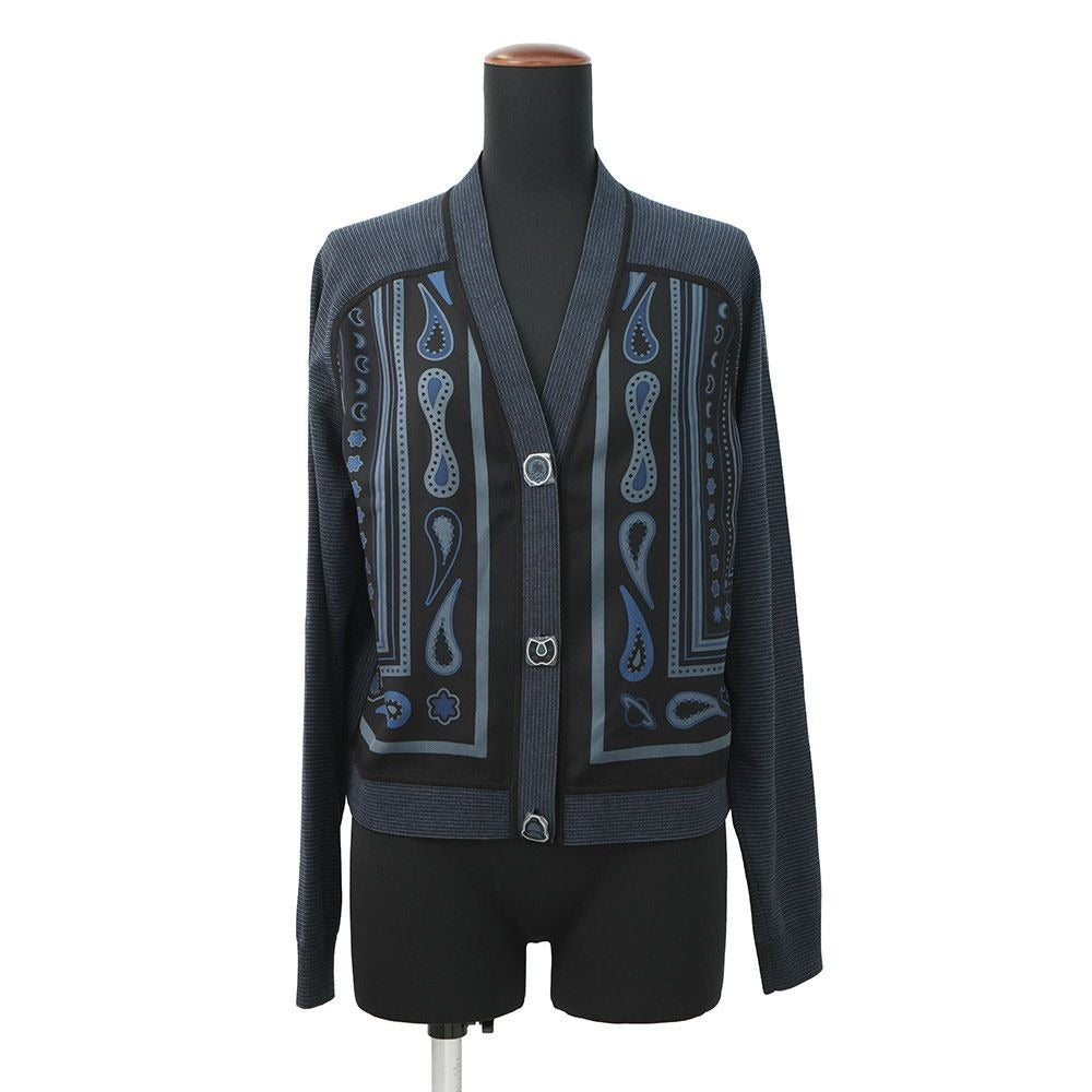 Hermes Cardigan Twill Lane Long Sleeve Candy Libris Print 34 Noir Black Regris