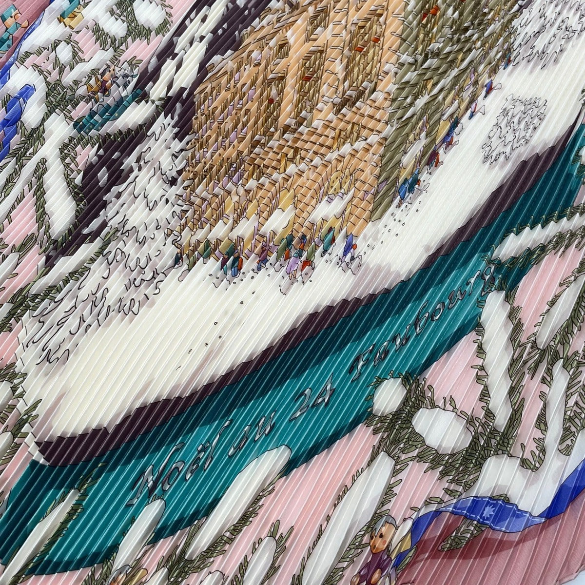 Hermes Scarf Pleated Silk Noel Au 24 Faubourg Christmas at Pink — view 6