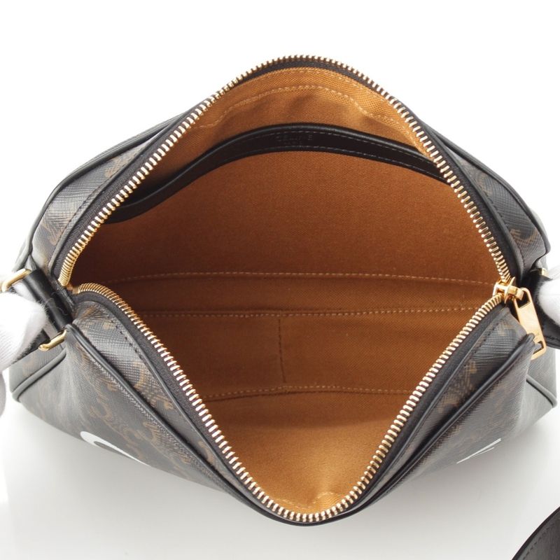 Celine Triomphe Canvas Medium Messenger Logo Shoulder Bag Brown Black