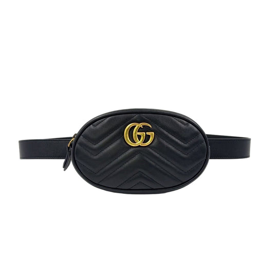 Gucci GG Marmont Quilted Leather Black Belt Bag Gold