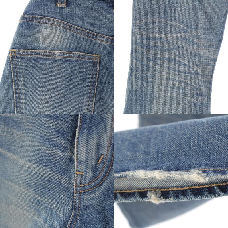 Celine Cotton Triomphe Damaged Flared Denim Pants Jeans Bottoms N678 930F 07UW