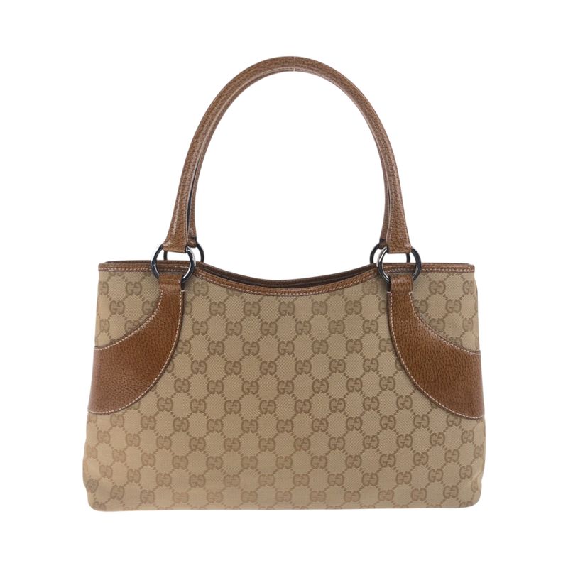Gucci Beige Brown Silver Hardware GG Canvas 113015 Tote Bag Shoulder Bag Women