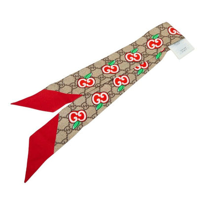 Gucci GG Printed Apple Neck Bow 627485 Beige Multicolor Silk Women's Gucci