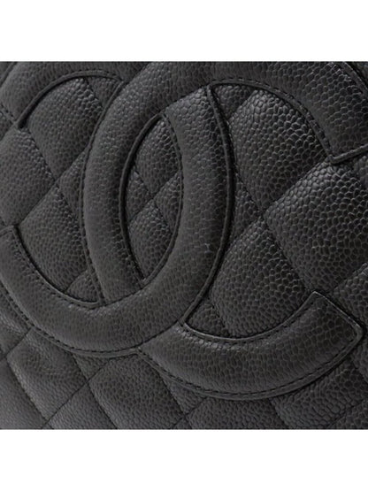 Chanel Gst Caviar Grand Shopping Tote Quilted Shoulder Bag Black Chain