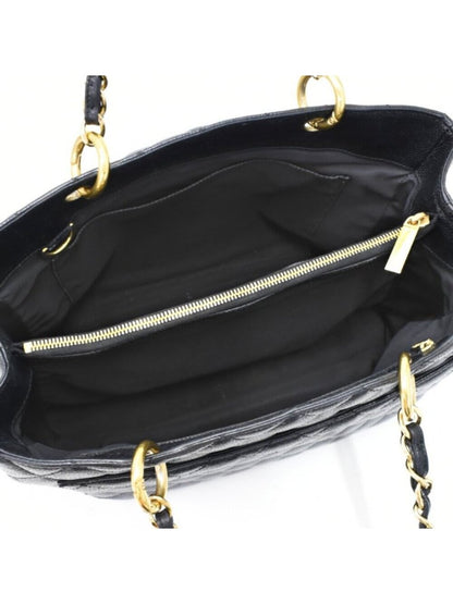 Chanel Gst Caviar Grand Shopping Tote Quilted Shoulder Bag Black Chain