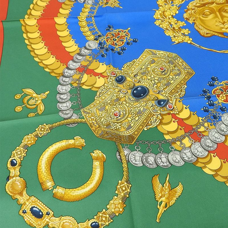 Hermes Scarf Carre 90 Silk 100% Kosmima Universe Blue Green Red Women Hermes