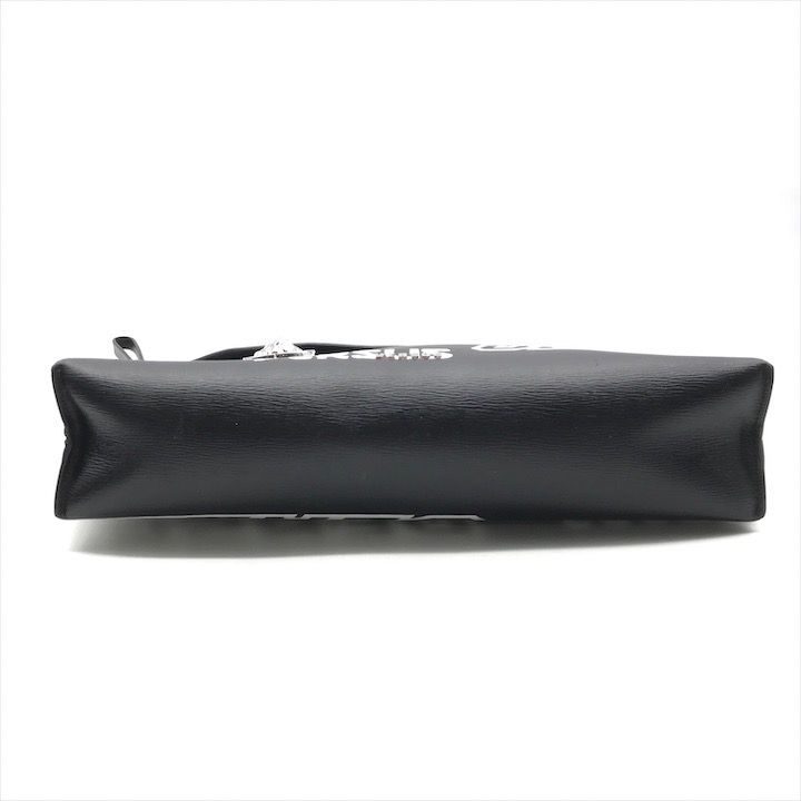 Versace Lion Logo Strap Pouch Clutch Second Black Leather