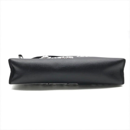 Versace Lion Logo Strap Pouch Clutch Second Black Leather