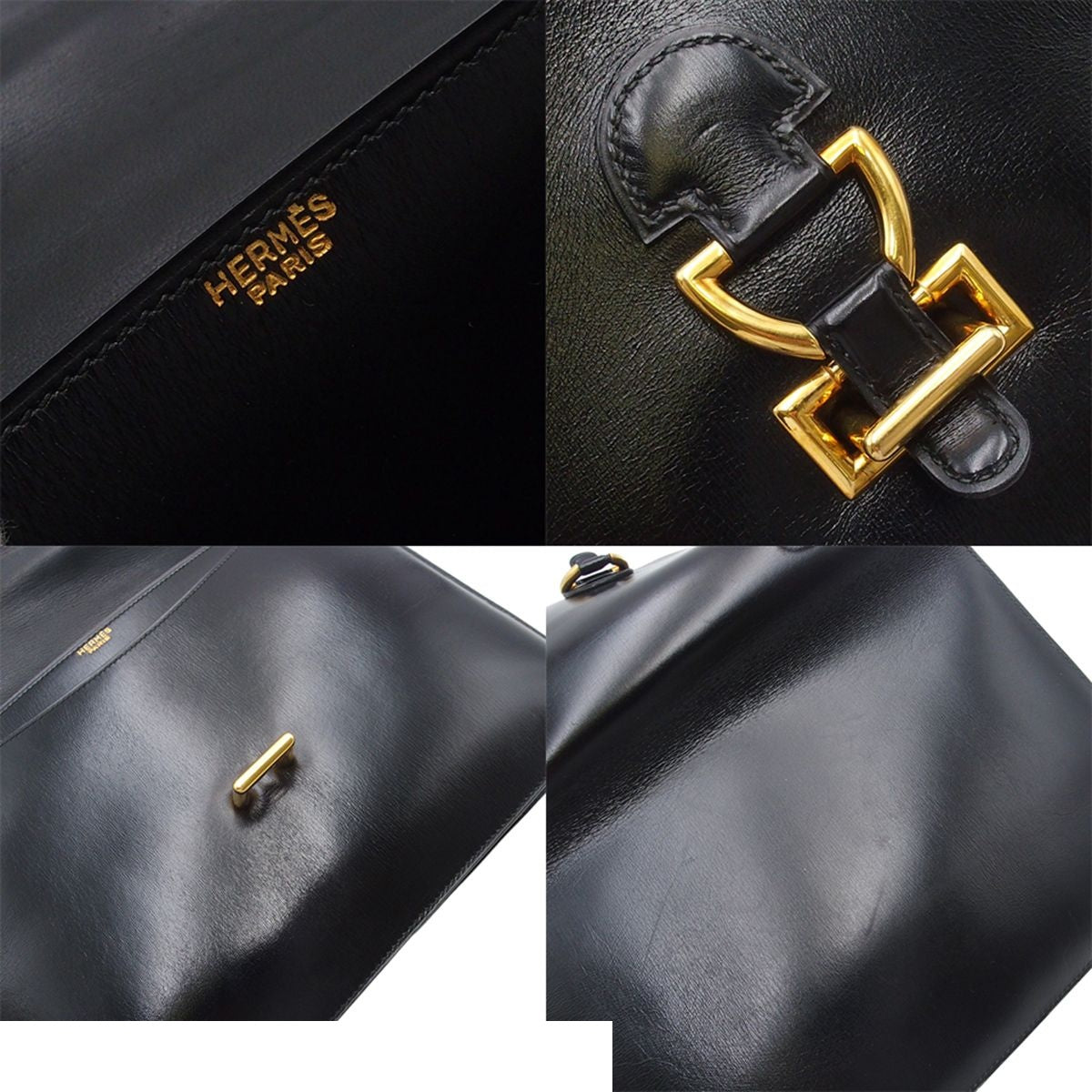 Hermes Sandrine Black Gold Box Calf Vintage Shoulder Bag — view 6