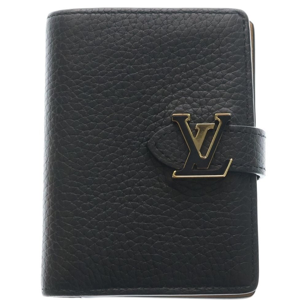 Louis Vuitton LV Vertical Wallet Compact Capucines Black Leather