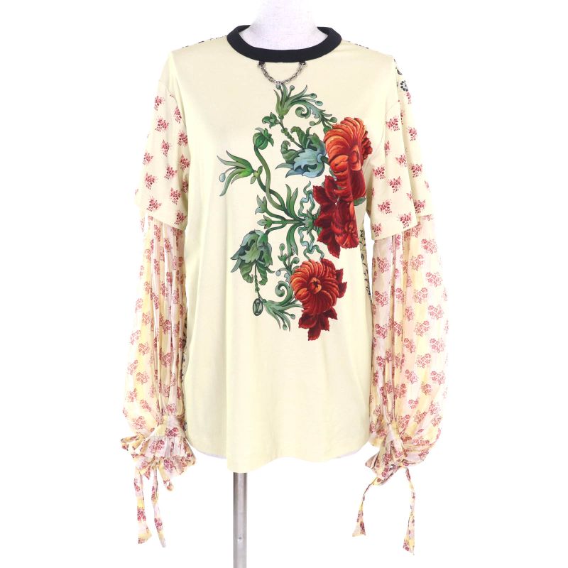 Louis Vuitton 2021 100% Cotton Floral Silk Sleeve Cut And Sewn Yellow XS (size