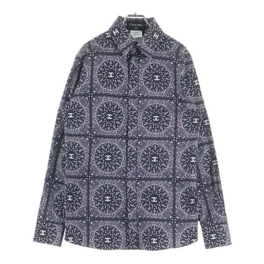 Chanel Star Button Coco Mark Paisley All Over Pattern Long Sleeve Shirt Black