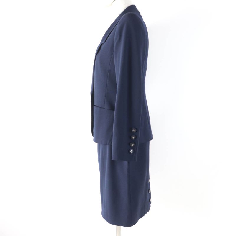 CHANEL Vintage 96P P06410v04616 100% Wool Coco Mark Button Jacket And Skirt