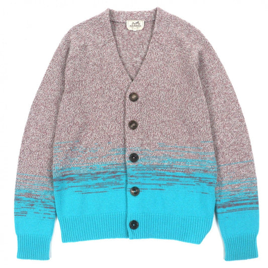 Hermes Made Cashmere Gradient V-neck Knit Cardigan Pink Blue