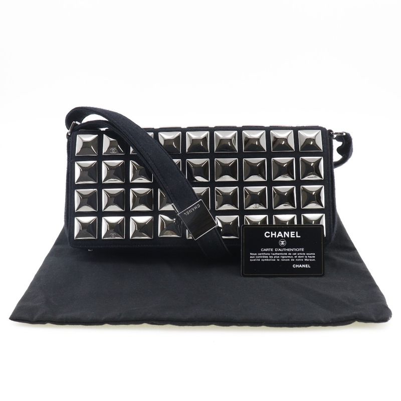 Chanel Chocolate Bar Ice Cube Cotton Black Women's Shoulder Bag