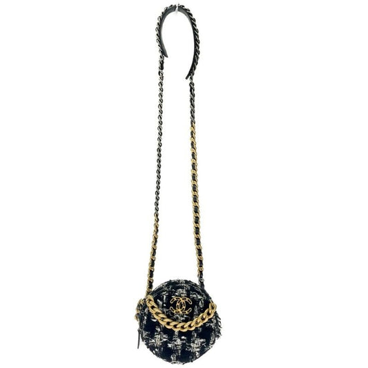 Chanel Tweed Round Chain Shoulder Bag Black