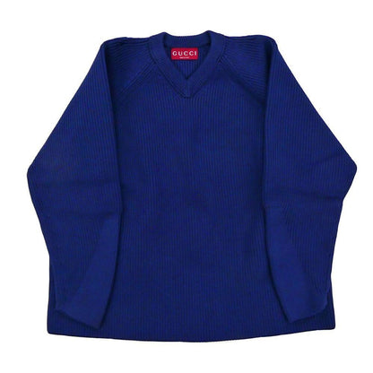 Gucci Chunky V-neck Knit Navy XS Polypropylene Long Sleeve Sweater