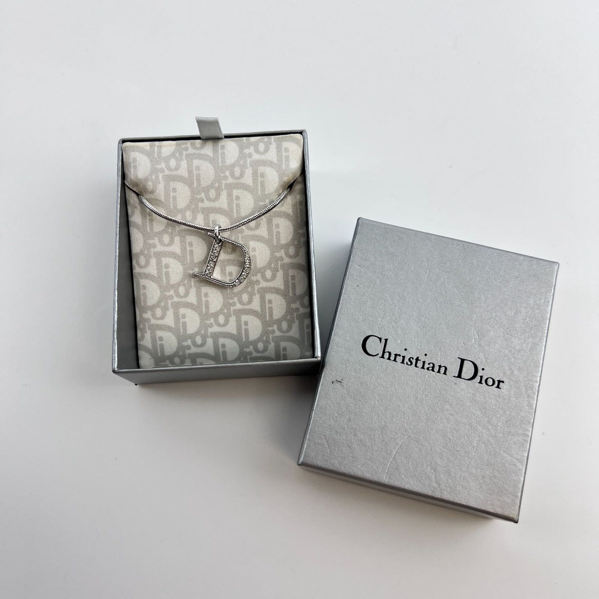 Dior Necklace Pendant Logo Silver Vintage
