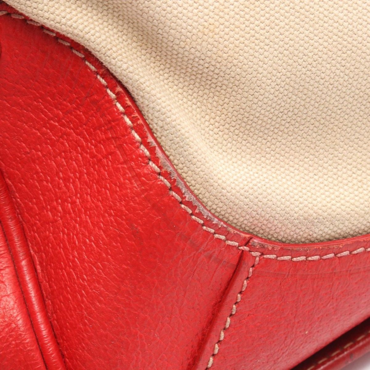 Prada Handbag 2-Way Beige Red Canvas Leather Shoulder — view 11