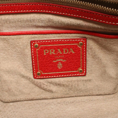 Prada Handbag 2-Way Beige Red Canvas Leather Shoulder — view 4