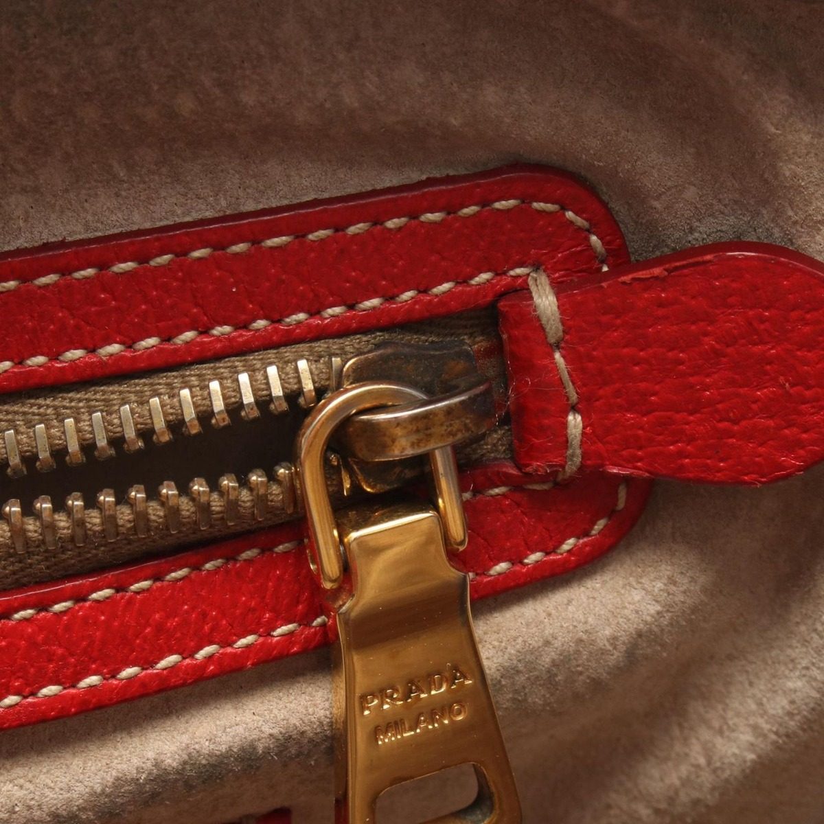 Prada Handbag 2-Way Beige Red Canvas Leather Shoulder — view 5