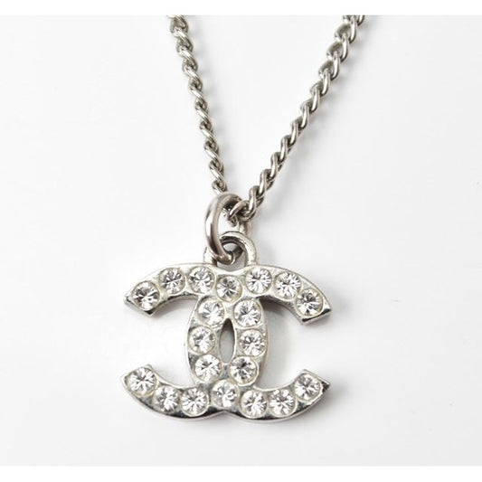 Chanel Coco Mark CC Rhinestone Silver White