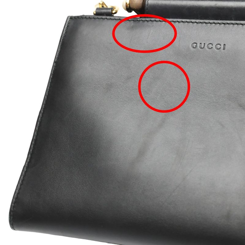 Gucci 459076 Leather Bamboo 2-way Bag Handbag Gucci Black