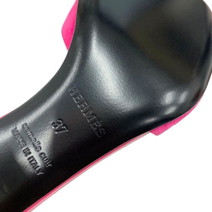 Hermes Sandals Shoes Suede Pink Silver Unused Metal Heel Ankle Strap