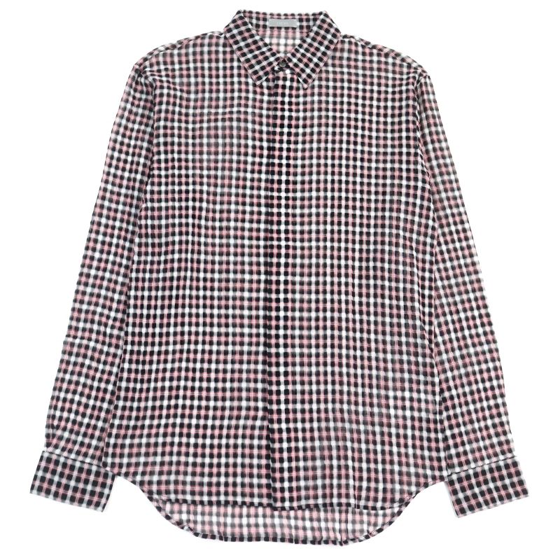 DIOR Homme 293c516a5571 100% Cotton Logo Button Plaid Long Sleeve Shirt Pink