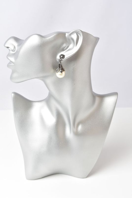 Chanel Earrings Chanel Pearl Motif Coco Mark Gunmetal