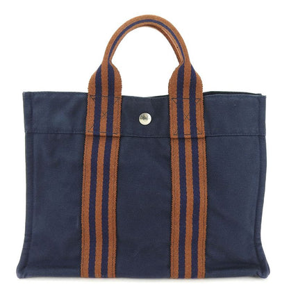 Hermes Tote Bag Fourre Tout PM Canvas Navy Brown Silverhardware Casual Usual