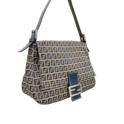 Fendi Handbag Zucchino Mamma Bucket Nylon Canvas Navy Silver — view 2